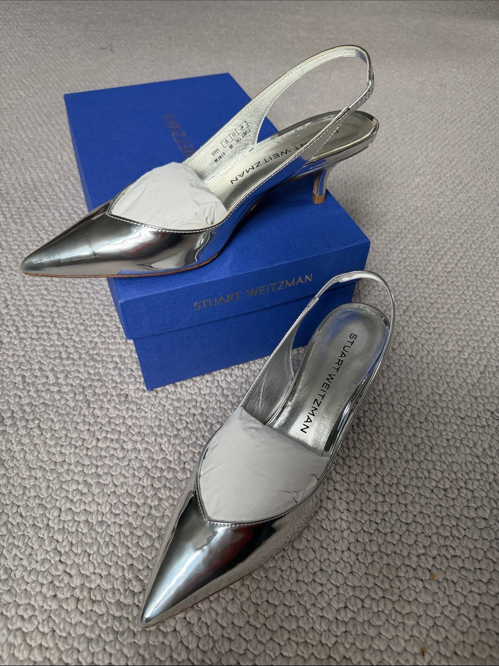 Stuart Weitzman Silver Pointed Slingback Heels